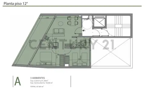 Departamento de 3 ambientes en Villa Crespo